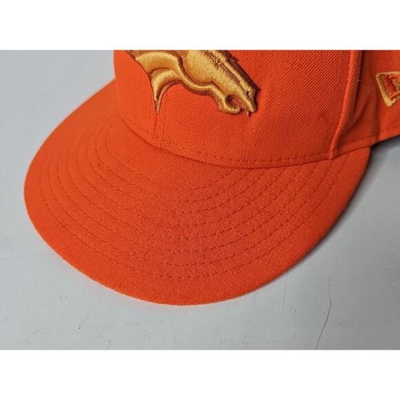 New Era 59Fifty Denver Broncos Solid Orange Raised Logo Cap Hat Fitted 7 1/4 NFL - Picture 2 of 16